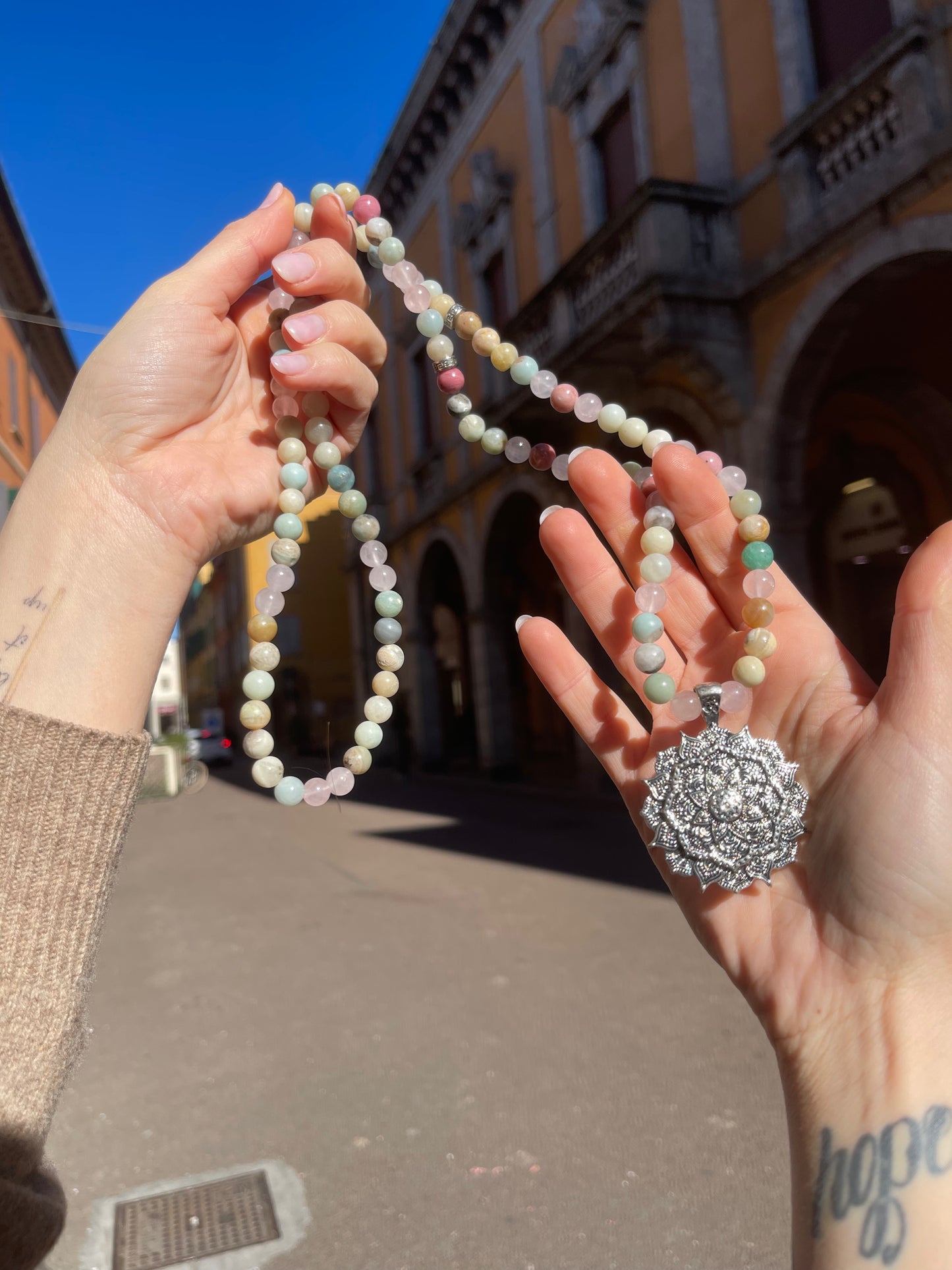 Mala Rodonite/Amazzonite/Quarzo Rosa