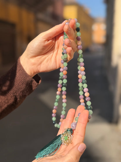 Mala Agata Muschiata/Lepidolite/Pietra del sole/Avventurina