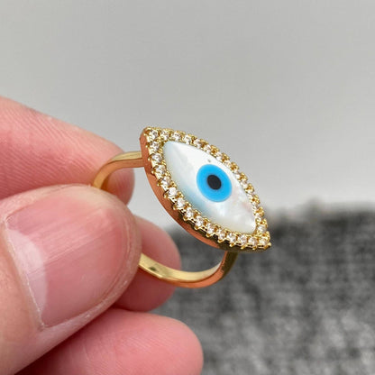 Anello regolabile con zirconia cubica intarsiata e conchiglia: Oro