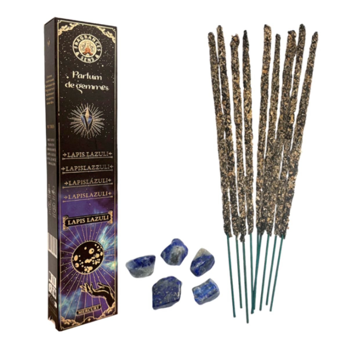 Incenso in bastoncini e frammenti di pietra naturale in scaglie - Lapis Lazuli