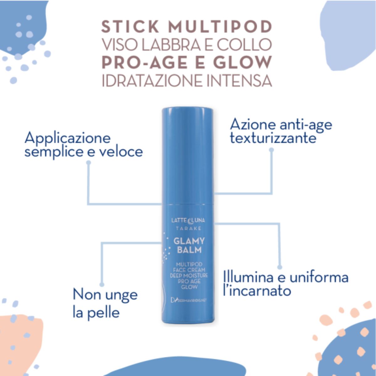 Glamy Balm - Stick viso labbra e collo idratante illuminante pro-age