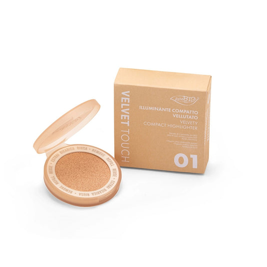 puroBIO Velvet Touch Compact Highlighter 01 Perla Soft, illuminante viso compatto dal finish perlato.